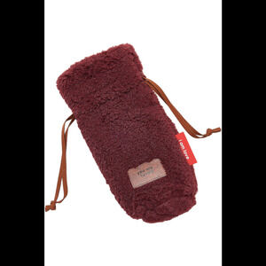Peace Love World Faux Fur Wine Bag with Drawstring Burgundy